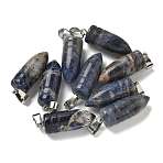 Natural Sodalite Pointed Pendants, Bullet Shaped Charms with 201 Stainless Steel Snap on Bails, Stainless Steel Color, 29.5x10mm, Hole: 4x7mm(G-B127-18P-10)