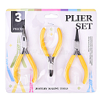 Steel Pliers Set, with Plastic Handles, including Side Cutter Pliers, Round Nose Plier, Needle Nose Wire Cutter Plier, Yellow, 113~126x48~52x6~10mm, 3pcs/set(TOOL-YW0001-18F)