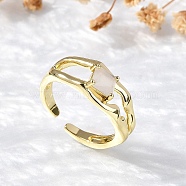 Square Brass Cat Eye Cuff Rings, Cadmium Free & Lead Free, Long-Lasting Plated, Rack Plating, Real 18K Gold Plated, White, 8mm, Inner Diameter: Adjustable(RJEW-G344-01G-01)