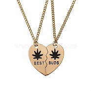 BEST BUDS Alloy Pendant Necklaces Set, Broken Heart Matching Pendant Necklaces for Bestfriends, Golden, Black, 17.71 inch(45cm), 2pcs/set(NJEW-SZ0001-47C)