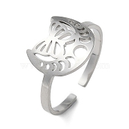 304 Stainless Steel Open Cuff Ring, Hollow Butterfly & Moon Phase, Stainless Steel Color, US Size 8 1/4(18.3mm).(RJEW-C063-02P)
