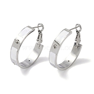 304 Stainless Steel Rhinestone Hoop Earrings for Women, Enamel Style, Stainless Steel Color, 28x6mm(EJEW-L283-053P-01)