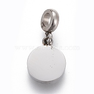304 Stainless Steel Charms, with Tube Bails, Manual Polishing, Stamping Blank Tag, Flat Round, Stainless Steel Color, 14.2mm, Pendant: 8.6x6.7x1.8mm, Hole: 2.5mm(STAS-F259-036P)