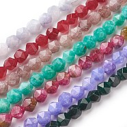 Natural White Jade Beads Strands, Star Cut Round Beads, Dyed, Faceted, Mixed Color, 7~8mm, Hole: 1mm, about 47~48pcs/strand, 14.5 inch~15 inch(37~38cm)(G-F545-E)