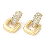 Clear Cubic Zirconia Square Dangle Stud Earrings, Brass Earrings for Women, Golden, 23mm(EJEW-Q769-03G)