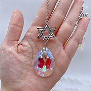 Acrylic Teardrop Pendant Decorations, Hanging Suncatchers, with Metal Link, for Home Garden Decorations, Star of David, Pendant: 300mm(PW-WG57247-03)