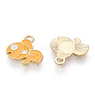 Light Gold Plated Alloy Enamel Pendants, Cadmium Free & Lead Free, Goldfish, Orange, 16.5x15.5x2.5mm, Hole: 1.8mm(ENAM-T009-82B-RS)