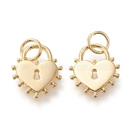 Brass Pendants, with Jump Rings, Long-Lasting Plated, Heart Lock, Golden, 15x13x1.3mm, Hole: 4.5mm(ZIRC-I044-55G)