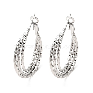 202 Stainless Steel Triple Hoop Earrings, with 304 Stainless Steel Pins, Stainless Steel Color, 30x6mm(EJEW-C076-05P)