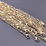 304 Stainless Steel Column Link Chain Necklaces, Real 18K Gold Plated(ZK1552-2)