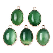 Natural Green Oynx Agate Pendants, with Golden Brass Edge, Dyed, Oval, 25x16x7mm, Hole: 2mm(G-S360-002)