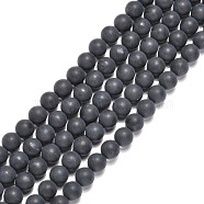 Natural Black Agate Beads Strands, Round, Frosted, Black, 8mm, Hole: 1mm, about 48~50pcs/strand, 15~15.5 inch(G-H1617)