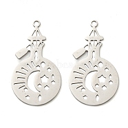 201 Stainless Steel Pendants, Hollow Bottle Charm, Stainless Steel Color, 36.5x20.5x1mm, Hole: 2mm(STAS-M318-06P)