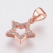 Brass Micro Pave Cubic Zirconia Charms, Lead Free & Cadmium Free, Star, Rose Gold, 12x10.5x2mm, Hole: 3x3.5mm(ZIRC-F083-011RG-RS)