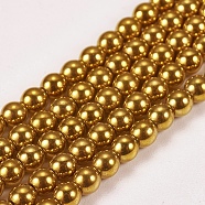 Electroplate Non-magnetic Synthetic Hematite Beads Strands, Round, Grade A, Golden Plated, 3mm, Hole: 1mm, about 127pcs/strand, 16 inch(G-J169A-3mm-04)