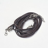 Imitation Leather Cord, Brown, Platinum Color Iron Clasp and adjustable chain, about 2mm thick, 18 inch(X-PJN473Y)