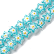 Handmade Lampwork Beads Strands, with Enamel, Star, Dark Turquoise, 12.5~13x12~12.5x6.5~7mm, Hole: 1.2mm, about 33pcs/strand, 14.61''(37.1cm)(LAMP-K037-07B)