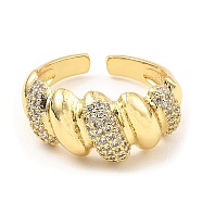 Brass Micro Pave Clear Cubic Zirconia Open Cuff Rings, Croissant, Real 16K Gold Plated, US Size 8 1/4(18.3mm)(RJEW-M152-03G)