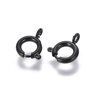304 Stainless Steel Smooth Surface Spring Ring Clasps, Electrophoresis Black, 7.7x1.8mm, Hole: 1.8mm(STAS-E462-02B-B)