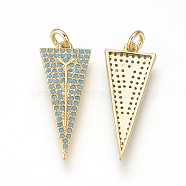 DIY Brass Micro Pave Cubic Zirconia Pendants, Triangle, Golden, 28x11x2.5mm, Hole: 3mm(DIY-S031-055A)