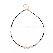 Shell Sunflower & Glass Beaded Necklace for Women, Colorful, 17.17 inch(43.6cm)(NJEW-JN03910-05)