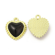 Rack Plating Alloy Pendants, with Black Glass, Heart Charms, Cadmium Free & Nickel Free & Lead Free, Light Gold, 16.5x14x4mm, Hole: 1.6mm(FIND-C018-33LG)