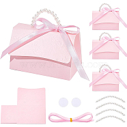 Wedding Favors Box DIY Set, including 1 Sheet Craft Papar, 1Pc Ribbon, 1Pc Beaded Handle, 2 Pairs Round Hook & Loop, for Making Handbag Shaped Paper Gift Package Box, Pink, 12.7~51.3x0.95~15.2x0.02~0.2cm(DIY-WH0250-73A)