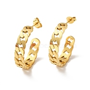 Ion Plating(IP) 304 Stainless Steel Curb Chain Shape Stud Earrings, Half Hoop Earrings for Women, Golden, 26x25x6mm, Pin: 0.9mm(EJEW-P203-08G)