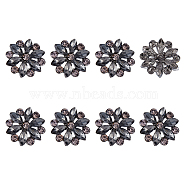 8Pcs 1-Hole Alloy Rhinestone Shank Buttons, Flower, Gunmetal, 18.5~19.5x6mm, Hole: 2.6mm(BUTT-FH0001-002)