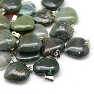 Heart Natural Indian Agate Pendants, with Platinum Tone Brass Findings, 20~22x20~21x5~8mm, Hole: 2x7mm(G-Q438-08)