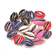 Electroplated Cowrie Shell Beads, with Enamel, No Hole/Undrilled, Golden, Mixed Color, 18~20x12~14x6~7.5mm(SSHEL-T008-11G)