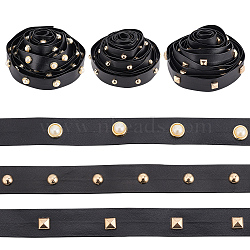 3 Styles Brass Round & Square & Imitation Pearl Stud Black PU Leather Trimmings, Golden, 1.95~2x0.1~0.7mm, about 2.74m/style(DIY-AR0003-78)