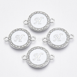 Alloy Enamel Links Connectors, with Crystal Rhinestones, Flat Round with Letter, Silver Color Plated, Letter.H, 22x16x2mm, Hole: 1.8mm(ENAM-TAC0003-01S-04H)