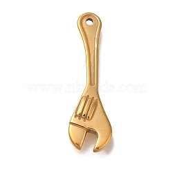 PVD Vacuum Plating 304 Stainless Steel Pendants, Spanner Charm, Real 18K Gold Plated, 24x7x3mm, Hole: 1.2mm(STAS-P371-087G)