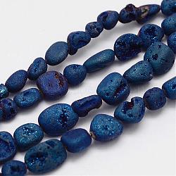 Electroplated Natural Druzy Geode Crystal Bead Strands, Nuggets, Blue Plated, 5~13x8~9x6~9mm, Hole: 1mm, about 40~42pcs/strand, 15.3 inch(390mm)(G-G941-01)