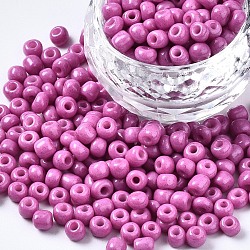 6/0 Glass Seed Beads, Baking Paint, Round Hole, Round, Orchid, 4~5x3~5mm, Hole: 1.2~1.5mm, about 4500pcs/Pound(SEED-S058-A-F453)