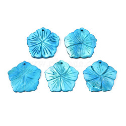 Natural Freshwater Shell Pendants, Dyed, Flower, Deep Sky Blue, 37~38x38~39x4~5.5mm, Hole: 2mm(X-SHEL-N026-175B-01)