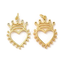 Eco-Friendly Brass Micro Pave Cubic Zirconia Pendants, with Jump Ring, Lead Free & Cadmium Free, Heart with Crown, Real 18K Gold Plated, 26x18x2mm, Hole: 3mm(KK-M246-41G)