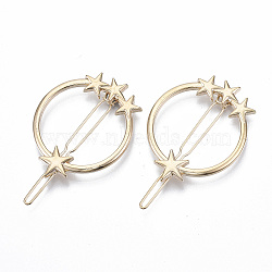 Alloy Hollow Geometric Hair Pin, Ponytail Holder Statement, Hair Accessories for Women, Cadmium Free & Lead Free, Ring with Star, Golden, 46x37mm, Clip: 58mm long(X-PHAR-N005-010G)