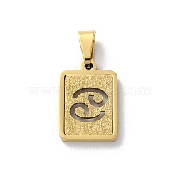 304 Stainless Steel Twelve Constellations Pendants, Real 18K Gold Plated, Rectangle Charm, Cancer, 17.5x12x2mm, Hole: 7.5x3.5mm(STAS-S152-02G-D)