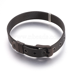 304 Stainless Steel Watch Bands, Watch Belt Fit Slide Charms, Gunmetal, 8-1/2 inch(21.5cm), 10mm(WACH-P015-02B)