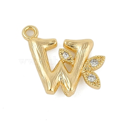 Brass Crystal Rhinestone Letter Links Connector Charms, Real 18K Gold Plated, Letter W, 14x15x3.5mm, Hole: 1.2mm and 1.5mm(KK-S395-06G-W)