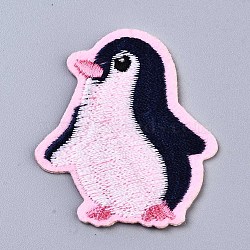 Penguin Appliques, Computerized Embroidery Cloth Iron on/Sew on Patches, Costume Accessories, Pearl Pink, 50.5x42x1mm(DIY-S041-046)