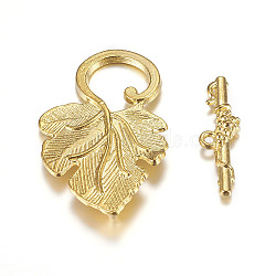 Alloy Toggle Clasps, Cadmium Free & Nickel Free & Lead Free, Leaf, Golden, Toggle: 36x22x4.5mm, Hole: 1.5mm, Bar: 24x7x4.5mm(X1-PALLOY-A20005-G-FF)