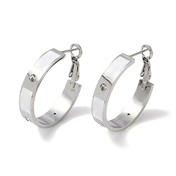 304 Stainless Steel Rhinestone Hoop Earrings for Women, Enamel Style, Stainless Steel Color, 28x6mm
