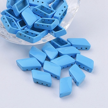 Spray Painted Alloy Multi-Strand Links, For Tile Elastic Bracelets Making, Rhombus, Sky Blue, 14x8x4.8mm, Hole: 0.8mm