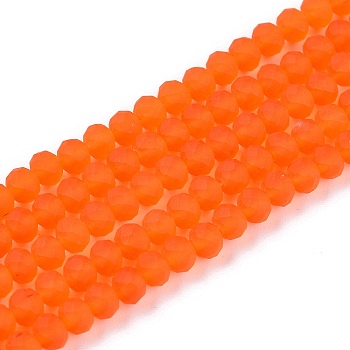 Transparent Glass Beads Strands, Faceted, Frosted, Rondelle, Dark Orange, 3.5~3.8mm, Hole: 1mm, about 113~115pcs/strand, 32.5~33cm