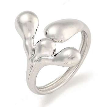 Non-Tarnish 304 Stainless Steel Leaf Open Cuff Ring for Women, Stainless Steel Color, 19mm, Inner Diameter: 17mm