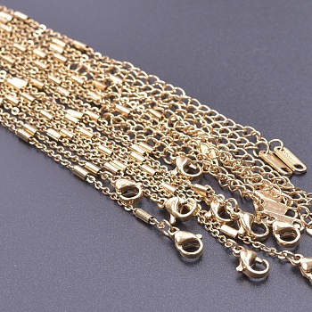 304 Stainless Steel Column Link Chain Necklaces, Real 18K Gold Plated