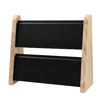 2-Tier PU Leather Pendant & Necklace Display Stands, Necklace Organizer Holder with Wooden Base, Black, 30.8~31x10.7~10.8x26cm